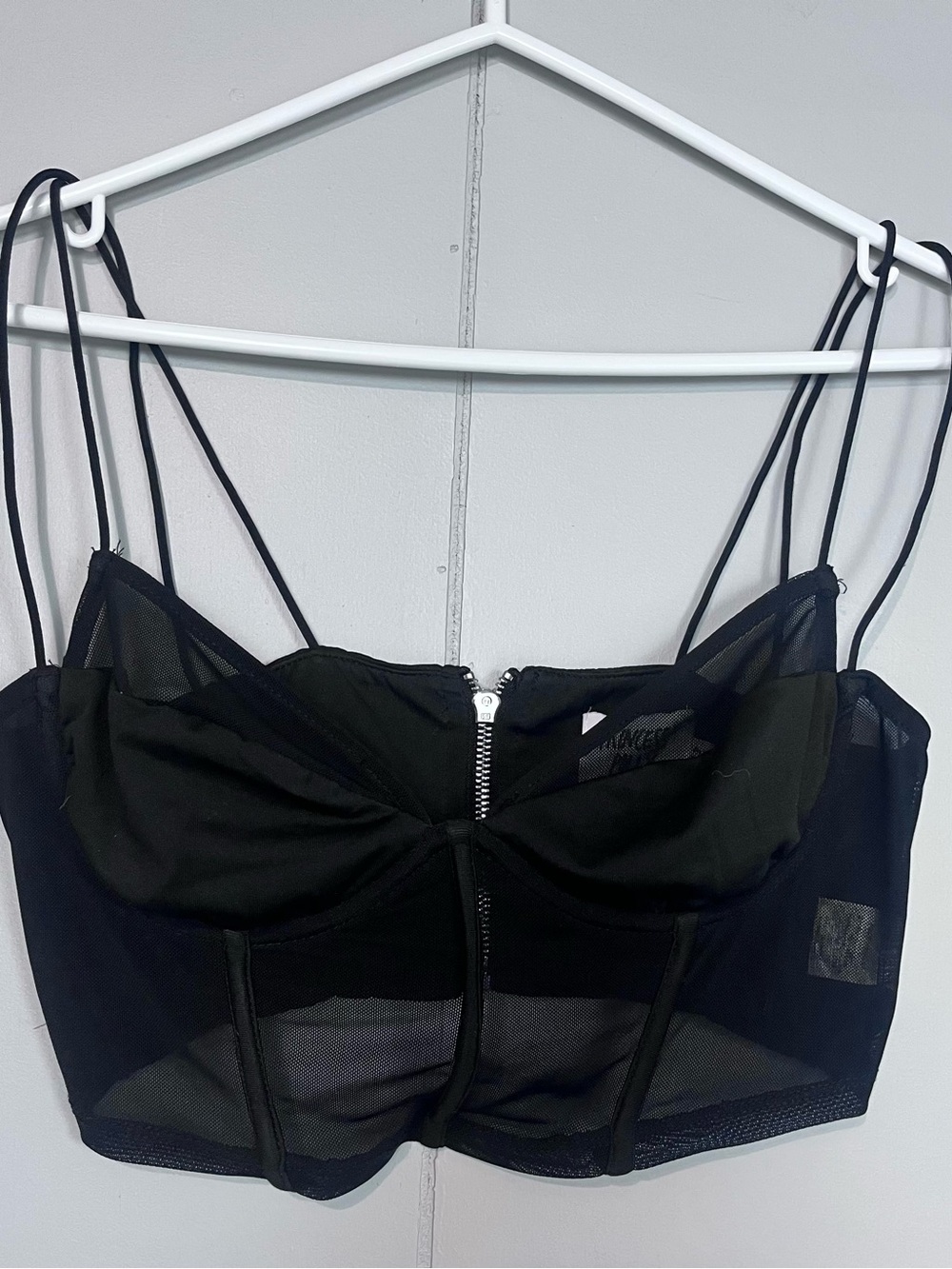 Princess Polly Black Mesh Corset Crop Top Strappy Bustier US 6